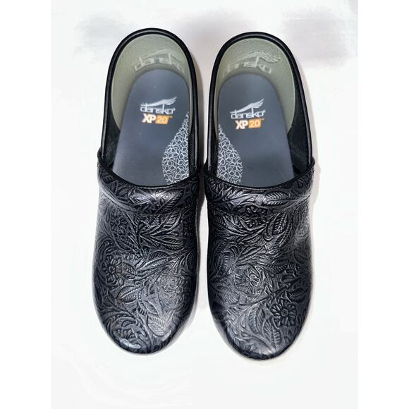 NWOT Dansko XP 2.0 Black Floral Tooled Leather Clogs Womens Sz EU 40 US 9.5 - 10 - Picture 4 of 11